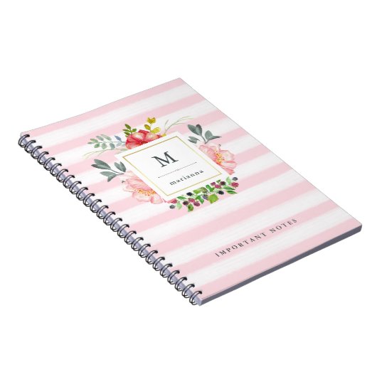  roze pony Waterverf Flowers met Stripes Notitieboek (Rechterzijde)