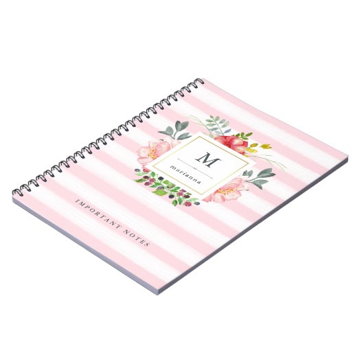  roze pony Waterverf Flowers met Stripes Notitieboek (Linkerzijde)