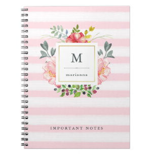  roze pony Waterverf Flowers met Stripes Notitieboek