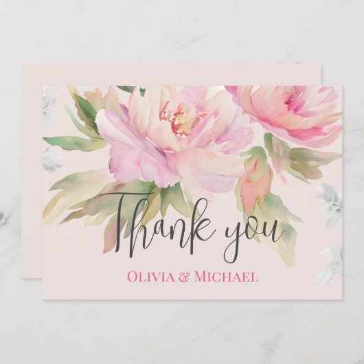 Roze pony Waterverf Weddenschap Hartelijk dank Bedankkaart (Voorkant / Achterkant)