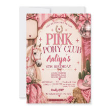 Roze Ponyclub Cowgirl Verjaardagsuitnodiging