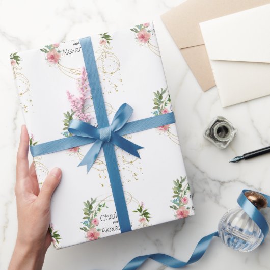 Roze pony's en Abstracte Gold Names Cadeaupapier (Geschenken)