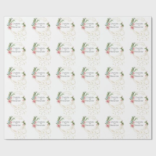 Roze pony's en Abstracte Gold Names Cadeaupapier (Vlak)