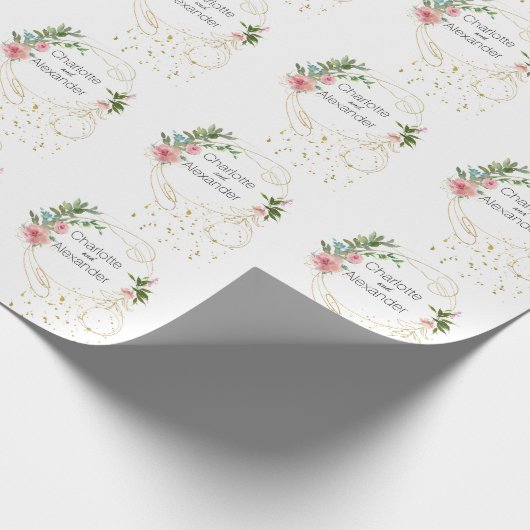 Roze pony's en Abstracte Gold Names Cadeaupapier (Hoek)