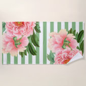 Roze pony's Green Stripes Strandlaken (Voorkant)