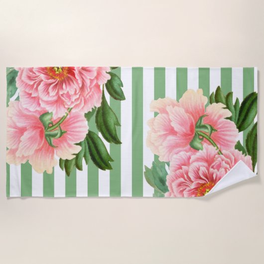 Roze pony's Green Stripes Strandlaken (Voorkant)