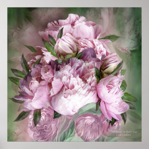 Roze pony's in pony Vase - Sq-Art Poster/Afdruk Poster