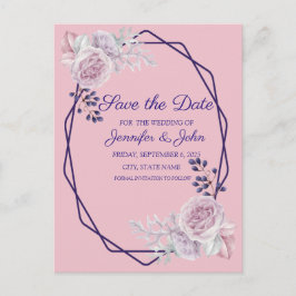 Roze pony's Paarse geometrische Lijst sparen de da Aankondigingskaart