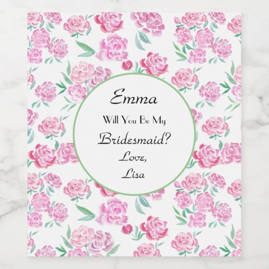 Roze pony's Waterverf Bridesmaid Wijn Etiket (Enkel label)
