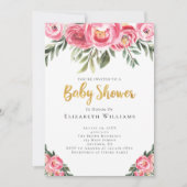 Roze pony's Waterverf Flowers Girl Baby shower Kaart (Voorkant)