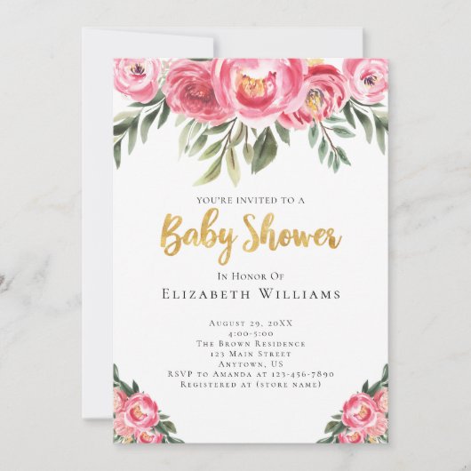 Roze pony's Waterverf Flowers Girl Baby shower Kaart (Voorkant)