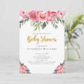 Roze pony's Waterverf Flowers Girl Baby shower Kaart (Staand voorkant)