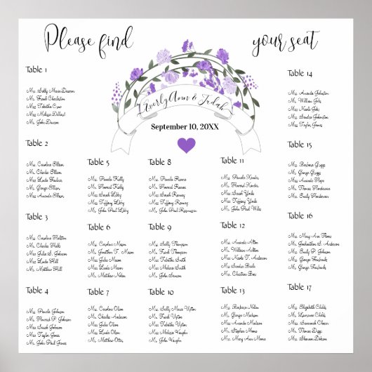 Roze pony's Wedding Seating Chart 17 Tables Poster (Voorkant)