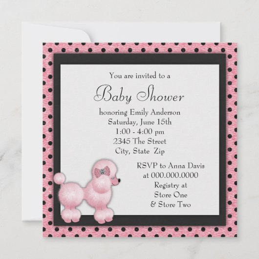 Roze Poodle Baby shower Kaart (Achterkant)