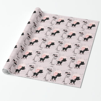 Roze Poodle Eiffeltoren Parijs Inpakpapier