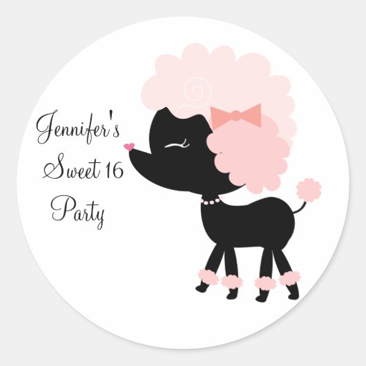 Roze Poodle Feest Favoriet Label Envelope Zegel (Voorkant)
