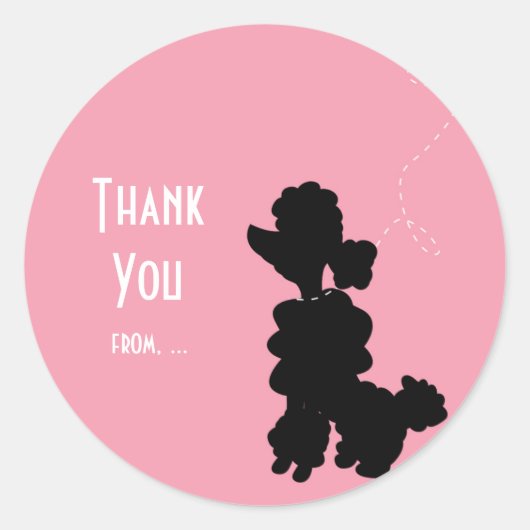 Roze Poodle Hond 50'er Feest Favor Sticker (Voorkant)
