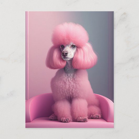 ROZE POODLE KUNST ANSICHTKAART BRIEFKAART (Voorkant)