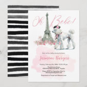Roze Poodle Parijs Baby Shower Uitnodiging (Voorkant / Achterkant)