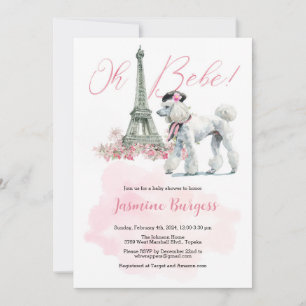 Roze Poodle Parijs  Baby Shower Uitnodiging