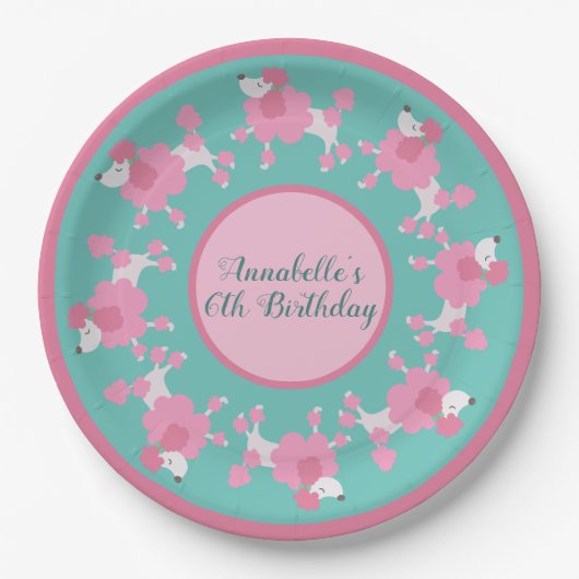  Roze Poodle Party personaliseert Bord papier (Voorkant)
