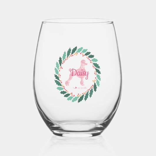 Roze Poodle Silhouet Kerst Wijn Glas (Voorkant)