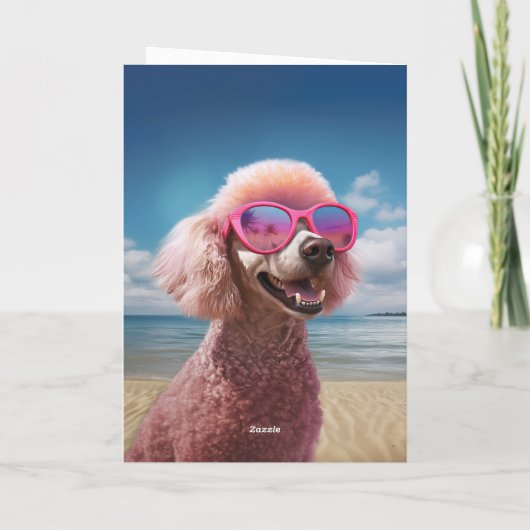 Roze Poodle Tropical Paradise Wenskaart Kaart (Achterkant)