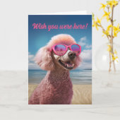 Roze Poodle Tropical Paradise Wenskaart Kaart (Gele Bloem)