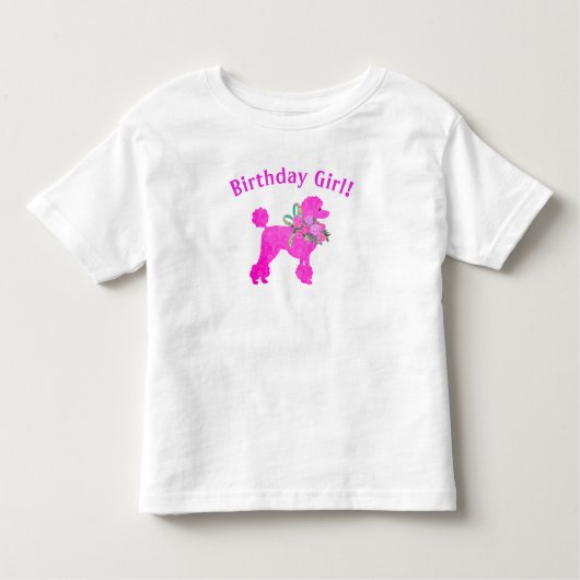 Roze Poodle Verjaardagsmeisje T-shirt (Voorkant)