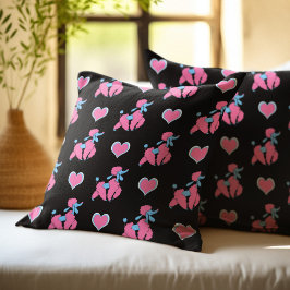 Roze Poodles en Hartjes Patroon Kussen