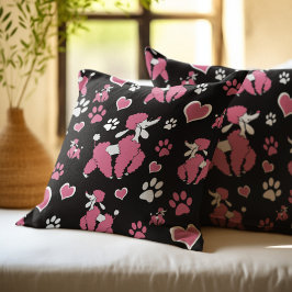 Roze Poodles en Pootafdrukken Patroon Kussen