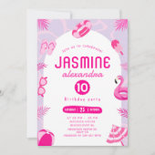 Roze Pool Party bewerkbare verjaardagsuitnodiging Kaart (Voorkant)