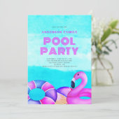 Roze Pool Party uitnodiging (Staand voorkant)