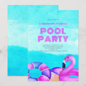 Roze Pool Party uitnodiging (Voorkant / Achterkant)