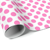Roze pooldot op wit omslagpapier cadeaupapier (Rol Hoek)