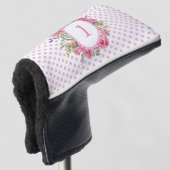 Roze pooldots en bloemen Hoesje Golfheadcover (3/4 voorkant)