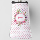 Roze pooldots en bloemen Hoesje Golfheadcover (Draai 90)