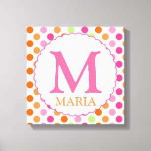 Roze pooldots en Initialen wanddecor Canvas Afdruk