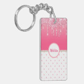 Roze pooldots en zilverglitter op maat sleutelhanger (Voorkant Links)