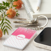 Roze pooldots en zilverglitter op maat sleutelhanger (Voorkant Rechts)
