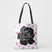 Roze pooldots en zwart Roos Tote Bag (Voorkant)