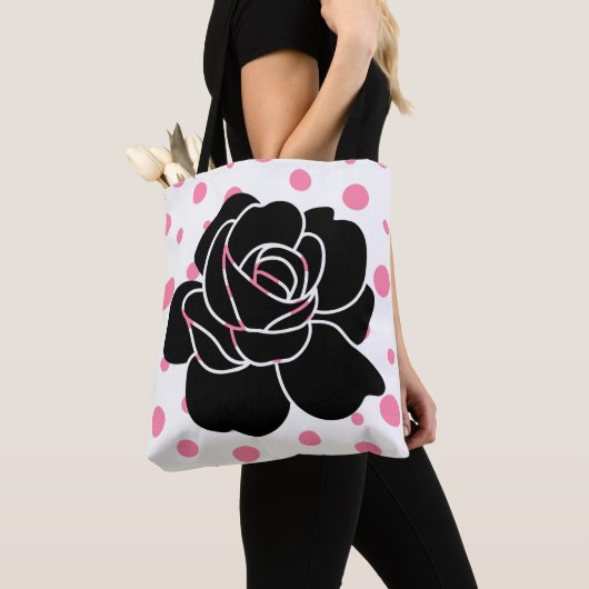 Roze pooldots en zwart Roos Tote Bag (Dichtbij)