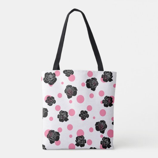 Roze pooldots en zwarte Rozen Tote Bag (Achterkant)