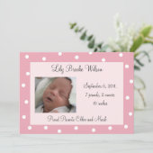 -roze pooldots geboorteaankondiging aankondiging (Staand voorkant)