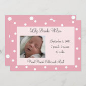 -roze pooldots geboorteaankondiging aankondiging (Voorkant / Achterkant)