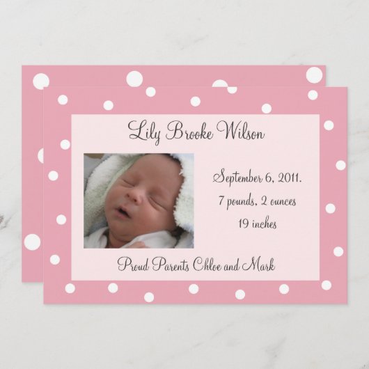 -roze pooldots geboorteaankondiging aankondiging (Voorkant / Achterkant)