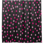 Roze pooldots op zwart douchegordijn (Voorkant)