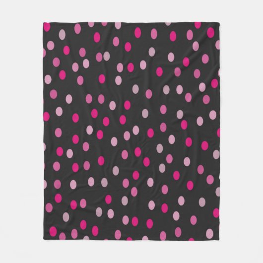Roze pooldots op zwart fleece deken (Voorkant)
