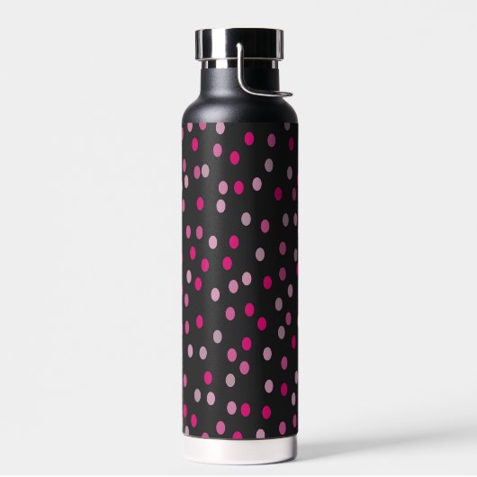 Roze pooldots op zwart waterfles (Links)