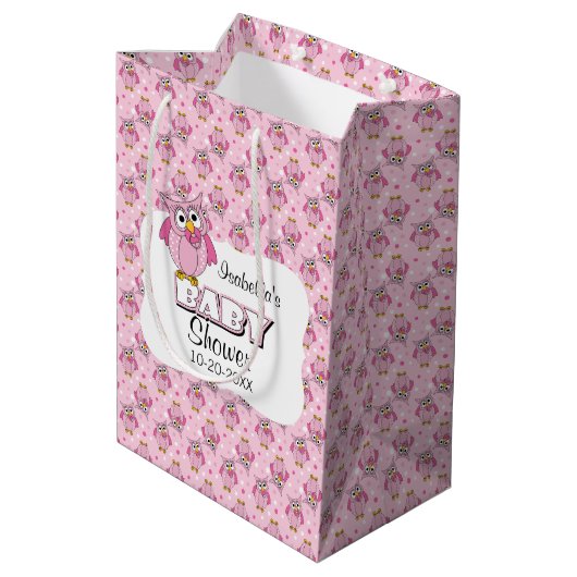 Roze poolklooster Baby shower Thema Medium Cadeauzakje (Achterkant Gekanteld)